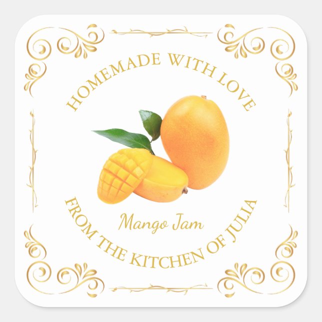 Vintage Homemade Mango Jam Square Label (Front)