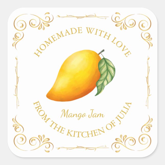 Vintage Homemade Mango Jam Square Label (Front)