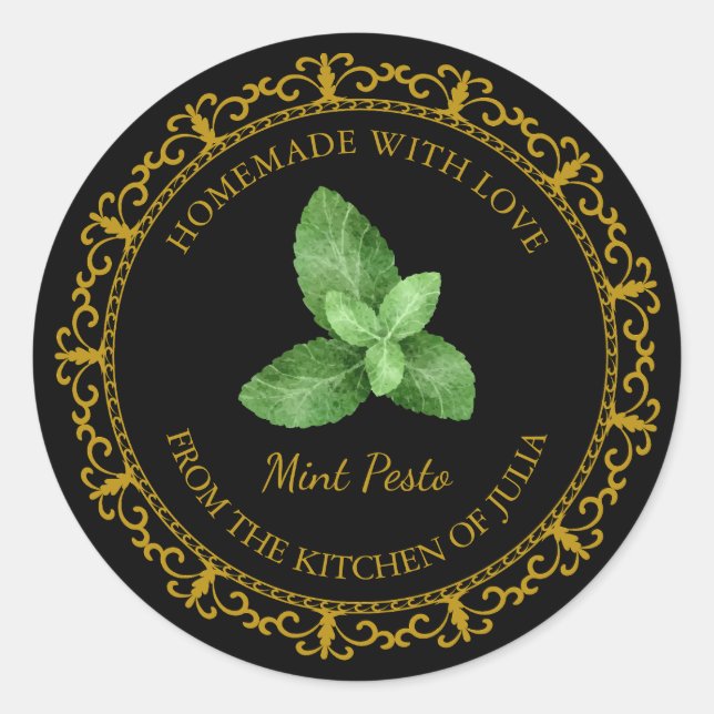 Vintage Homemade Mint Pesto Label l Black (Front)