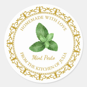 Vintage Homemade Mint Pesto Label l White