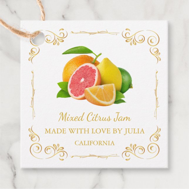 Vintage Homemade Mixed Citrus Jam Square Hang Tag (Front)