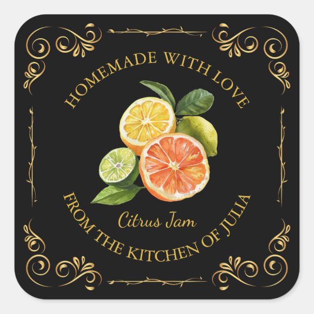 Vintage Homemade Mixed Citrus Jam Square Label (Front)