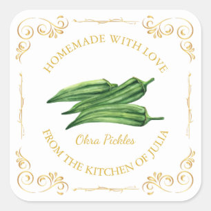 Vintage Homemade Okra Pickle Square Label