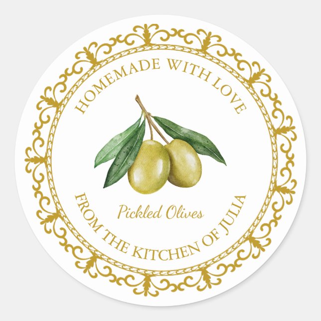 Vintage Homemade Olive Oil / Pickle Label l White (Front)
