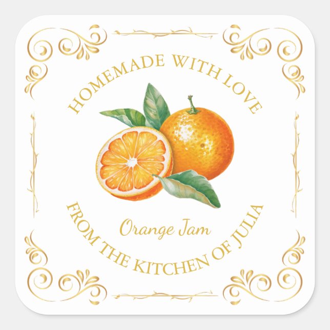 Vintage Homemade Orange Jam Square Label (Front)