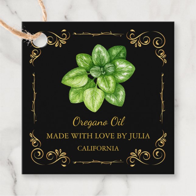 Vintage Homemade Oregano Oil Square Hang Tag (Front)