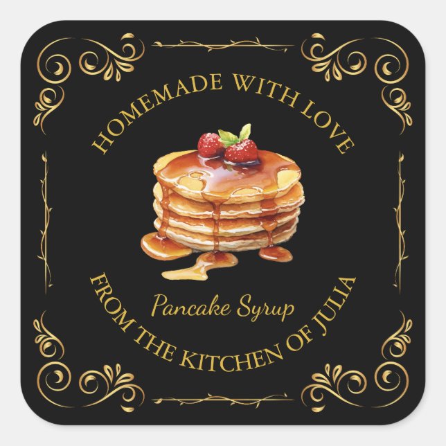 Vintage Homemade Pancake Syrup Square Label (Front)