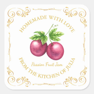 Vintage Homemade Passion Fruit Jam Square Label