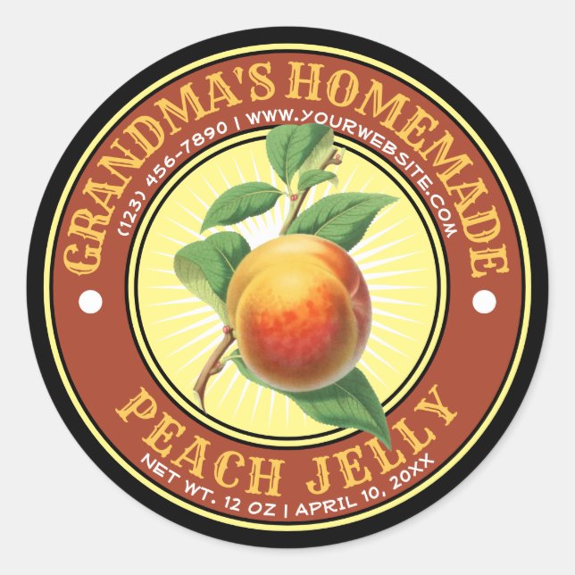 Vintage Homemade Peach Jelly Jam Label Template (Front)