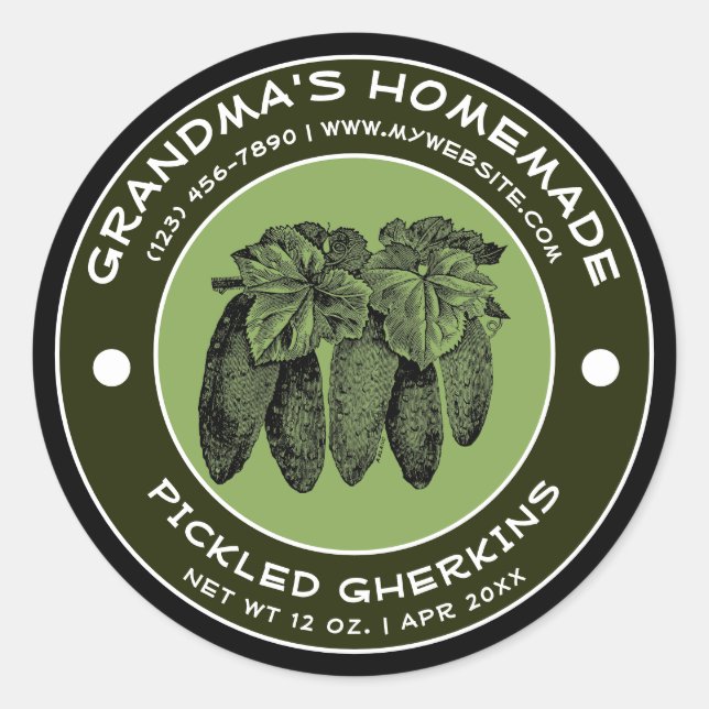 Vintage Homemade Pickled Gherkins Label Template (Front)