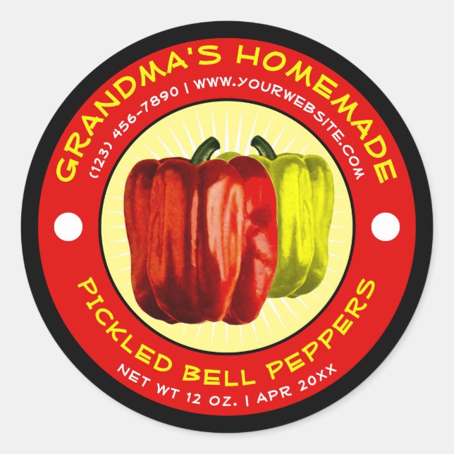 Vintage Homemade Pickled Peppers Label Template (Front)