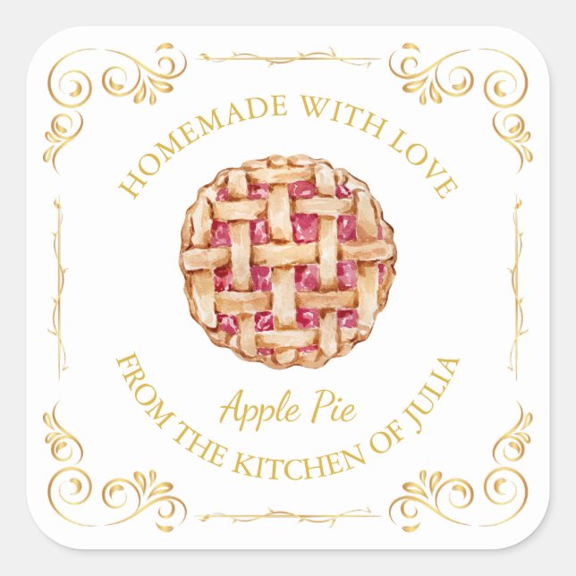 Vintage Homemade Pie Square Label l White (Front)