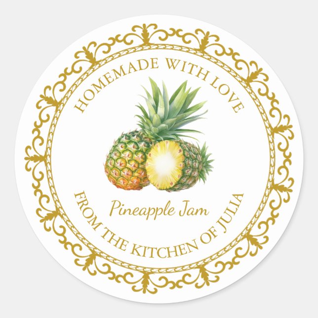 Vintage Homemade Pineapple Jam Label l White (Front)