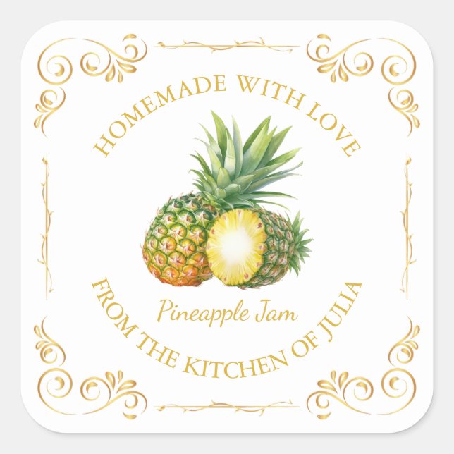 Vintage Homemade Pineapple Jam Square Label (Front)