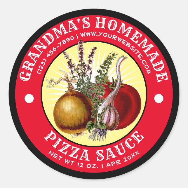 Vintage Homemade Pizza Sauce Label Template (Front)