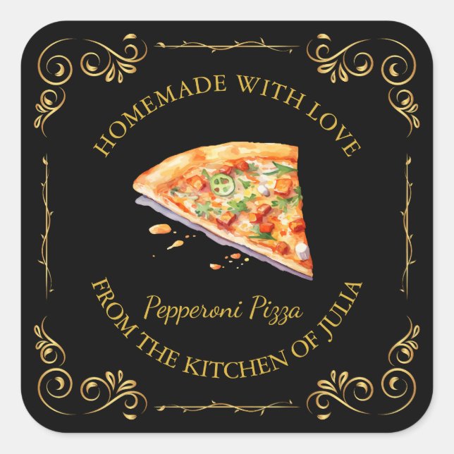 Vintage Homemade Pizza Square Label (Front)