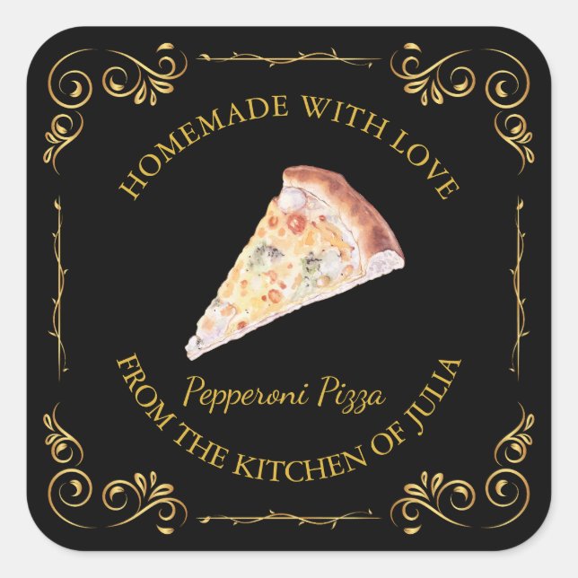 Vintage Homemade Pizza Square Label (Front)