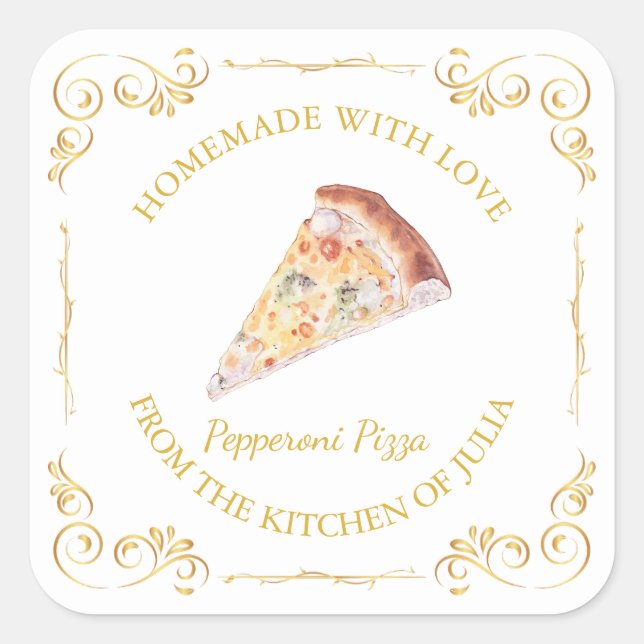 Vintage Homemade Pizza Square Label (Front)