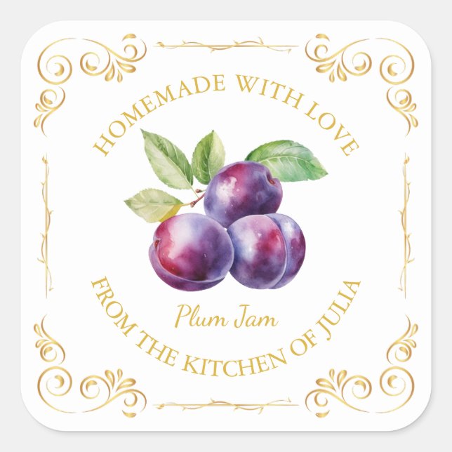 Vintage Homemade Plum Jam Square Label (Front)