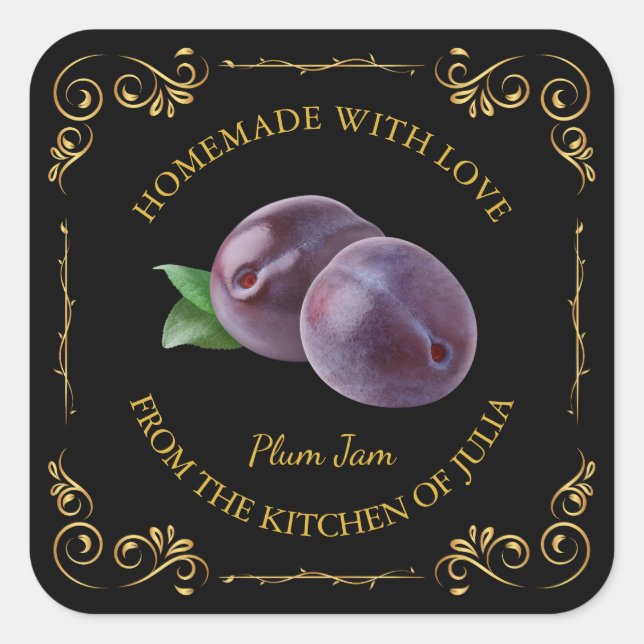 Vintage Homemade Plum Jam Square Label (Front)