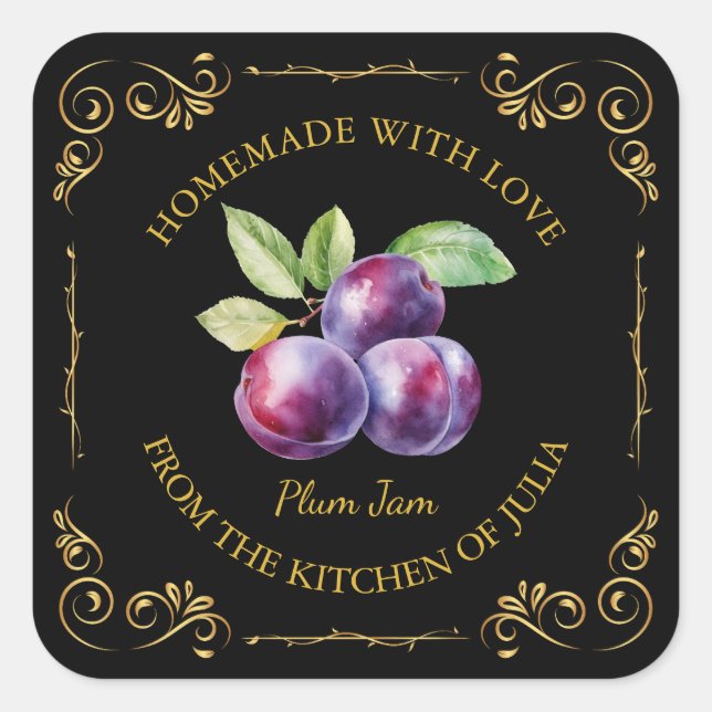 Vintage Homemade Plum Jam Square Label (Front)