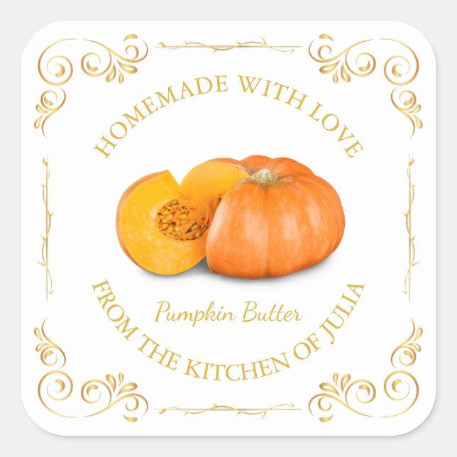 Vintage Homemade Pumpkin Butter Square Label (Front)