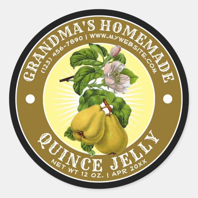 Vintage Homemade Quince Jelly Template Classic Round Sticker (Front)