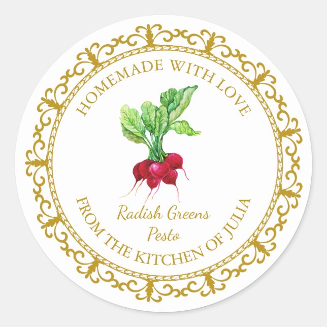 Vintage Homemade Radish Greens Pesto Label l White (Front)