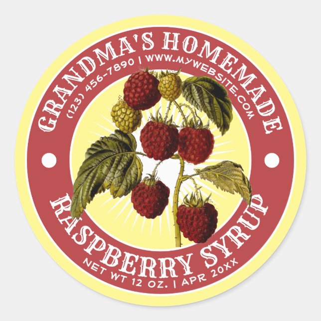 Vintage Homemade Raspberry Syrup Label Template (Front)