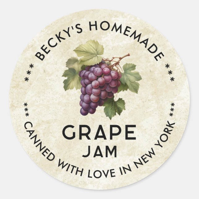 Vintage Homemade Red Grapes jam canning sticker (Front)