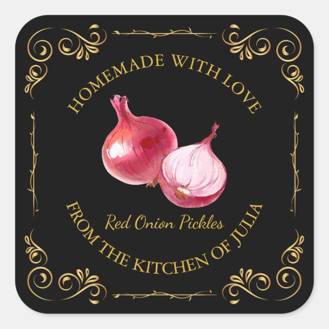 Vintage Homemade Red Onion Pickle Square Label (Front)