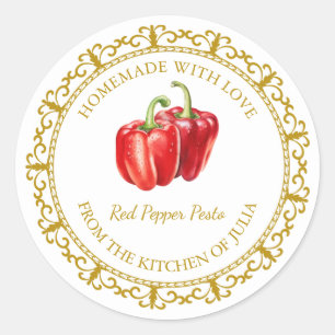 Vintage Homemade Red Pepper Pesto Label l White