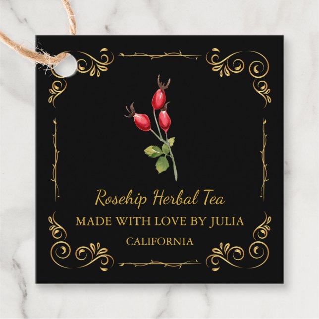 Vintage Homemade Rosehip Tea Square Hang Tag (Front)