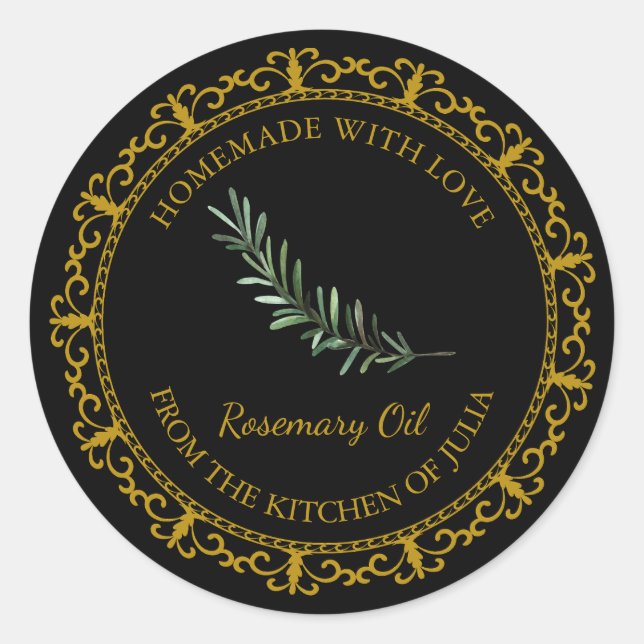 Vintage Homemade Rosemary Oil Label l Black (Front)