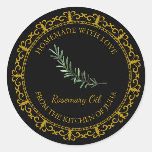 Vintage Homemade Rosemary Oil Label l Black