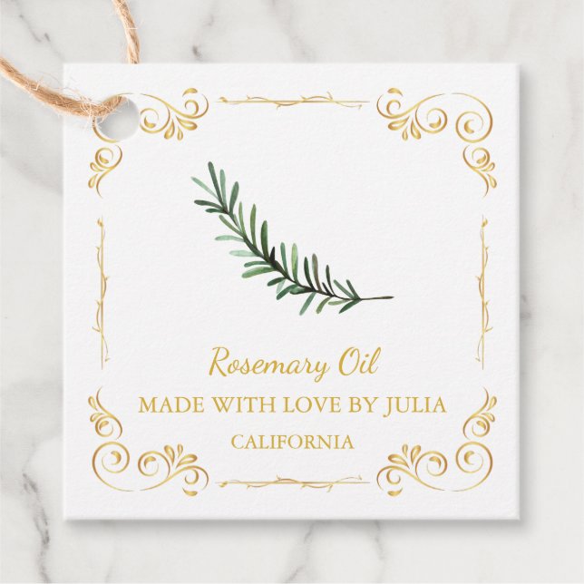 Vintage Homemade Rosemary Oil Square Hang Tag (Front)