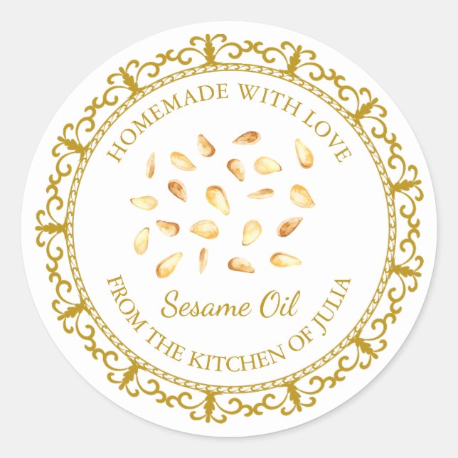 Vintage Homemade Sesame Oil Label l White (Front)