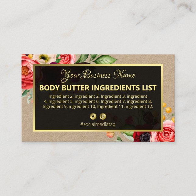 Vintage Homemade Spa Ingredients Instructions Business Card (Front)