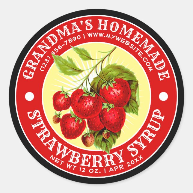 Vintage Homemade Strawberry Syrup Label Template (Front)