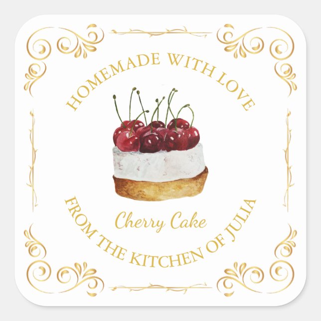 Vintage Homemade Sweet Cake Square Label (Front)