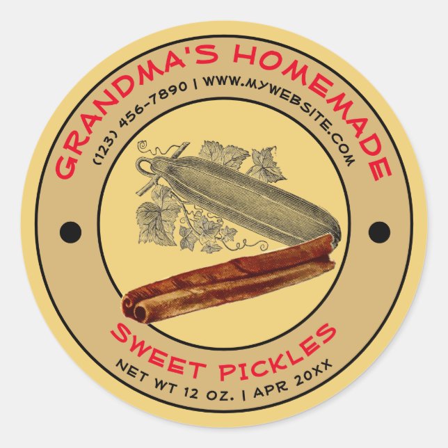 Vintage Homemade Sweet Pickles Label Template (Front)