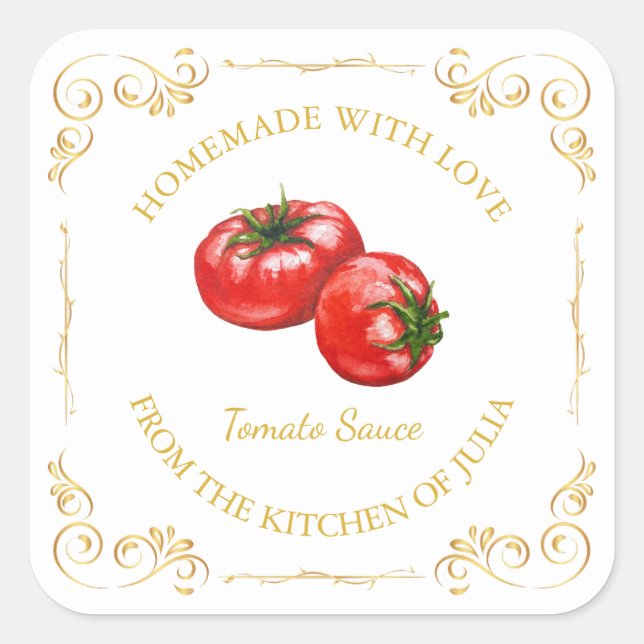 Vintage Homemade Tomato Sauce Square Label (Front)