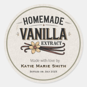 Vintage Homemade Vanilla Extract Sage Green Classic Round Sticker