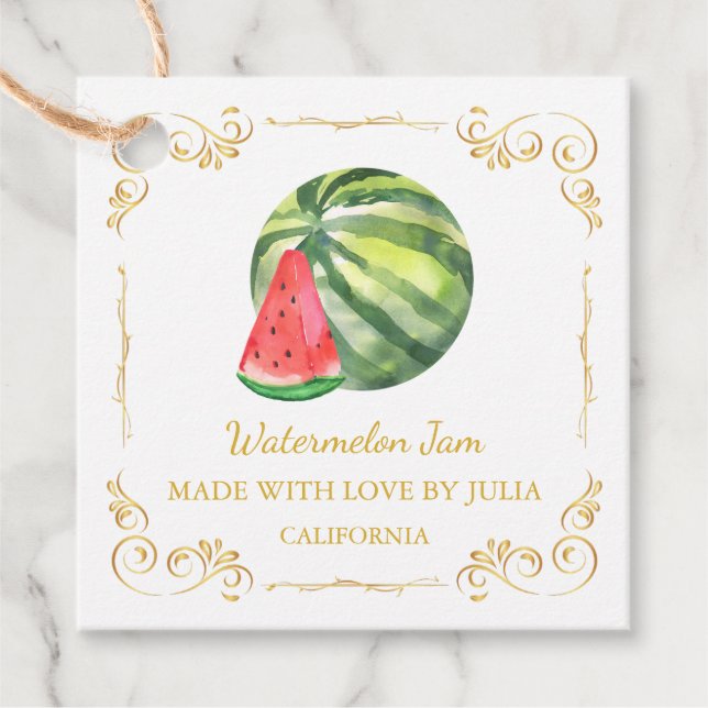 Vintage Homemade Watermelon Jam Square Hang Tag (Front)