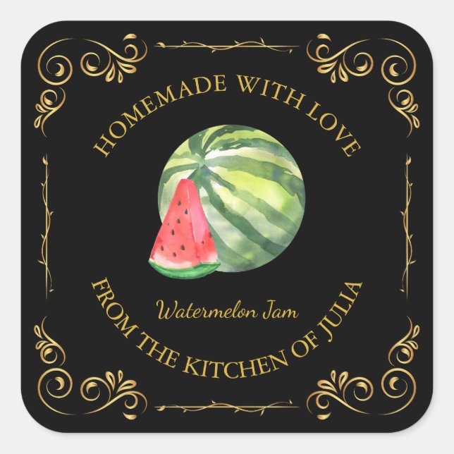 Vintage Homemade Watermelon Jam Square Label (Front)