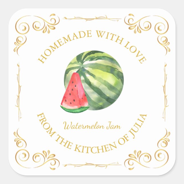 Vintage Homemade Watermelon Jam Square Label (Front)
