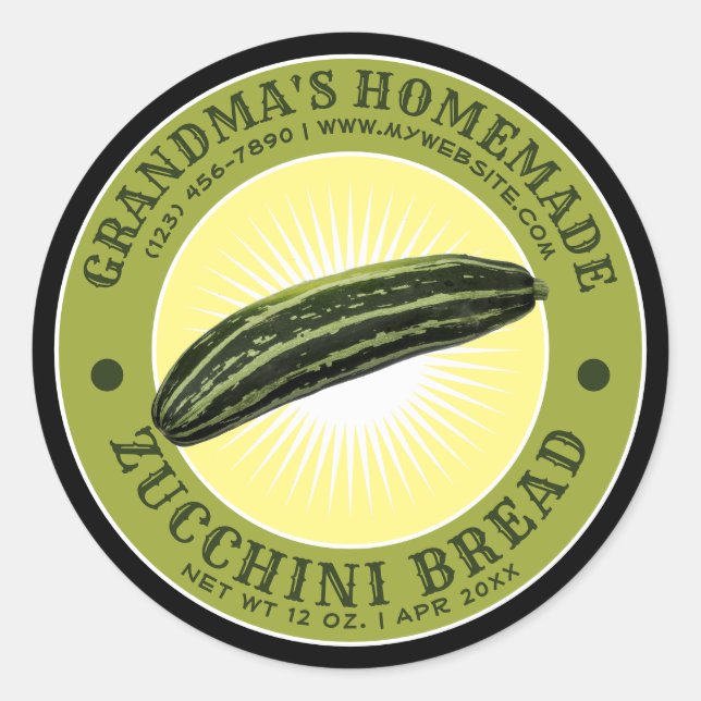 Vintage Homemade Zucchini Bread Template Classic Round Sticker (Front)