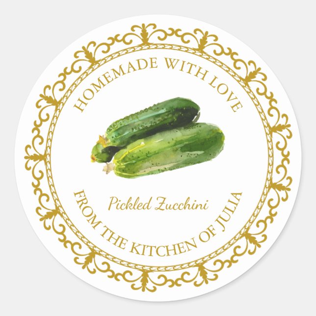 Vintage Homemade Zucchini Pickle Label l White (Front)