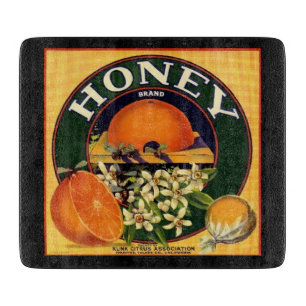 Vintage honey and oranges advertisement label cutting board