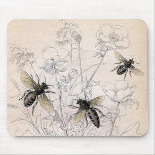Vintage Honey Bee Art Print Mouse Mat